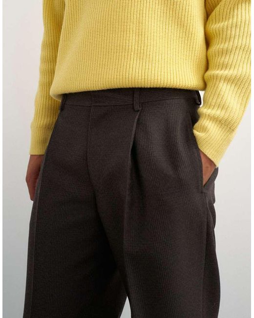 Topman Brown Wide Leg Micro Check Trouser With Pleats for men