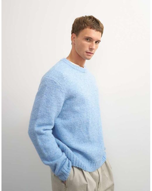 Topman Blue Relaxed Fit Loose Knit Jumper for men