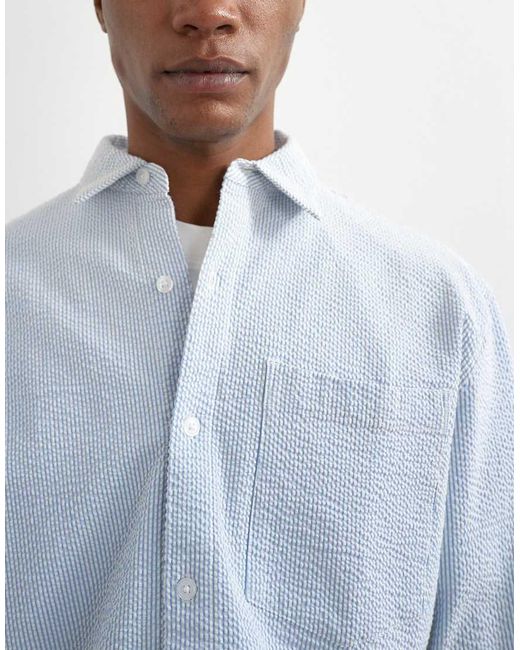 Topman White Relaxed Fit Crop Seersucker Shirt for men