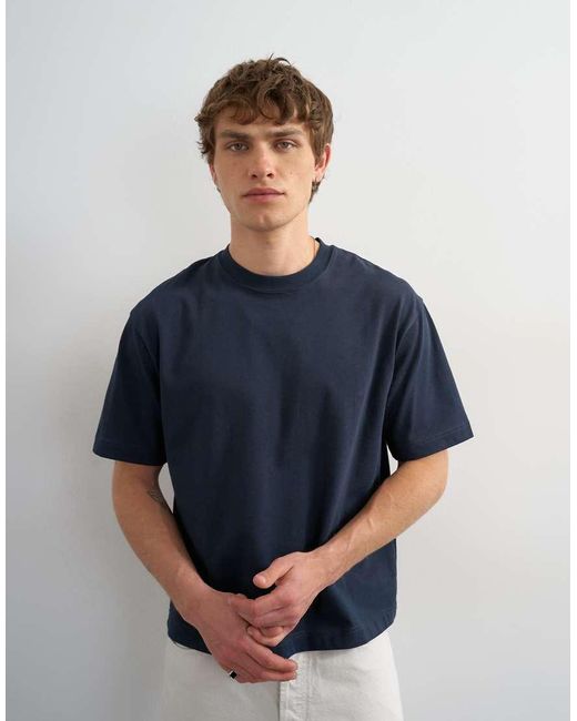 Topman Blue Relaxed Fit Cropped T-Shirt for men