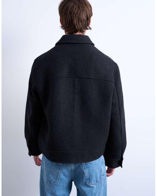 Topman Blue Wool Blend Zip Through Shacket for men