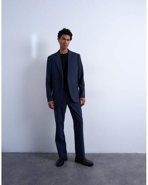 Topman Blue Relaxed Wool Touch Suit Jacket for men