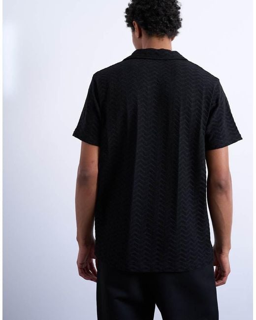 Topman Black Jersey Zig Zag Polo Top for men