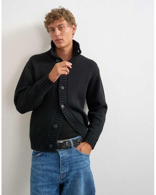 Topman Blue Relaxed Fit Heavyweight Funnel Neck Jumper for men
