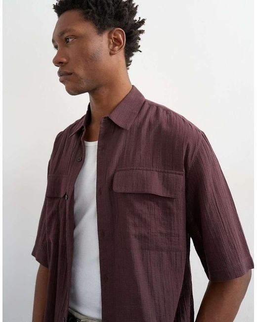 Topman Red Relaxed Fit Crop Sheer Ripstop Short Sleeve Shirt for men