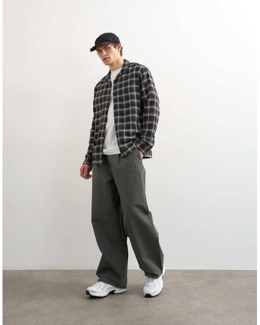 Topman Black Relaxed Fit Textured Check Revere Shirt for men