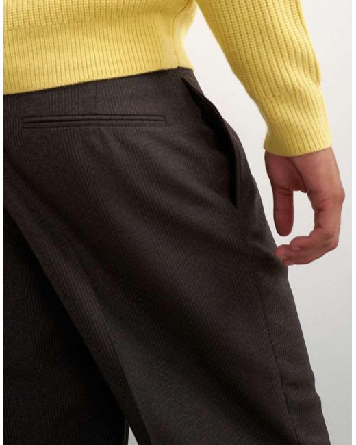 Topman Brown Wide Leg Micro Check Trouser With Pleats for men