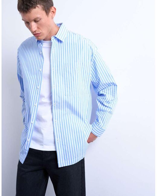 Topman Blue Oversized Striped Shirt for men