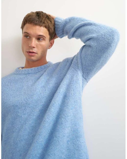 Topman Blue Relaxed Fit Loose Knit Jumper for men