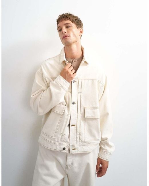 Topman White Oversized Fit Denim Jacket for men