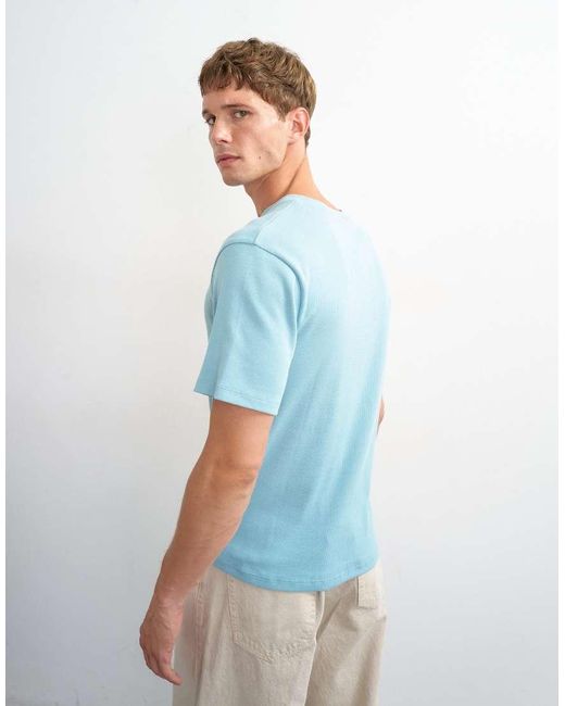 Topman Blue Slim Fit Rib Henley T-shirt for men