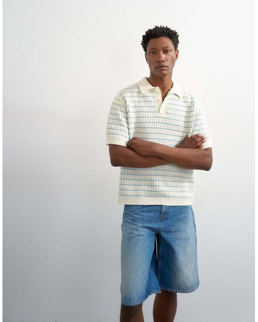 Topman White Regular Fit Machine Crochet Polo for men