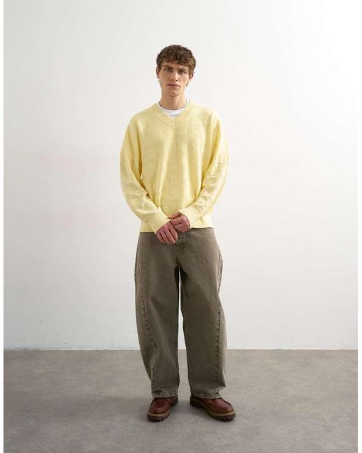 Topman Yellow Relaxed Fit Knitted V-neck Jumper With Texture for men