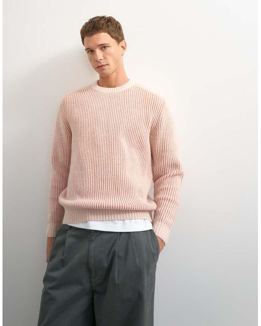 Topman Pink Classic Fit Plaited Fisherman Knit Jumper for men