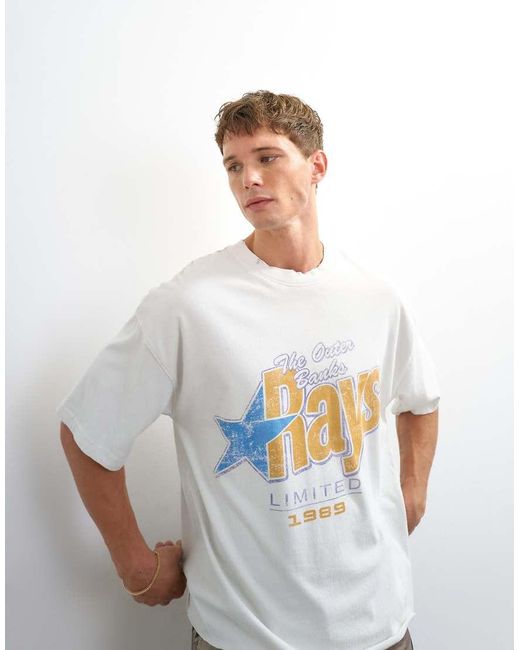 Topman White Relaxed Fit Crop Vintage Rays Print T-Shirt With Distressing for men