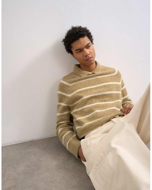 Topman Natural Regular Fit Knitted Crewneck Polo With Stripe Marl for men