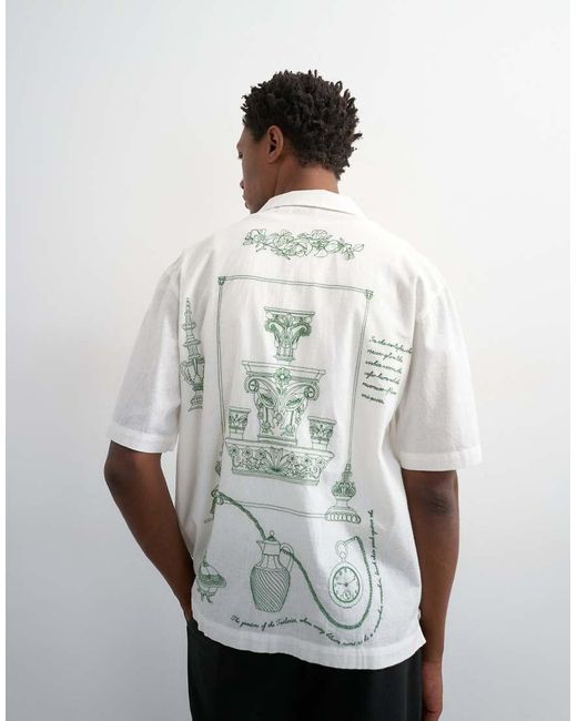 Topman White Relaxed Fit Linen Blend Shirt With All Over Placement Embroidery for men