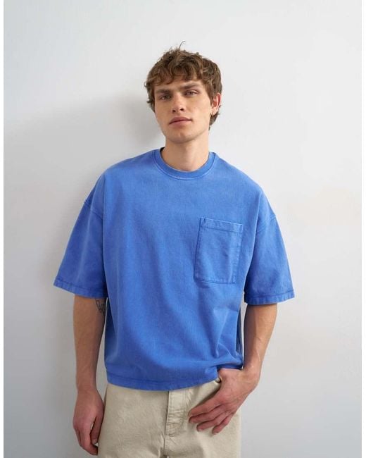 Topman Blue Premium Boxy Fit T-shirt With Pocket for men