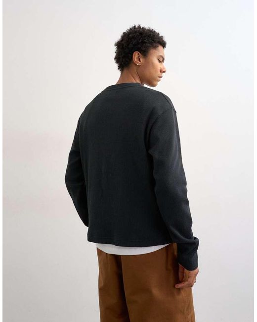 Topman Blue Cropped Fit Long Sleeve Heavyweight Waffle T-shirt for men