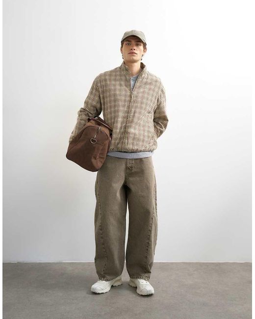 Topman Natural Textured Check Harrington for men