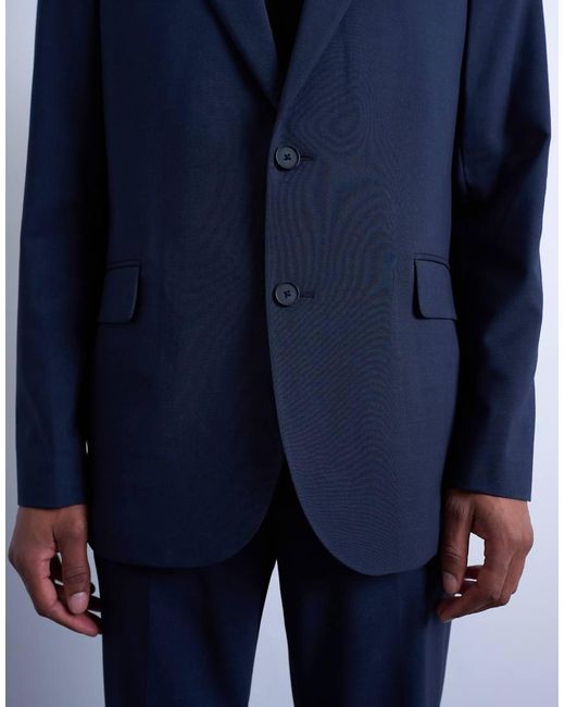 Topman Blue Relaxed Wool Touch Suit Jacket for men