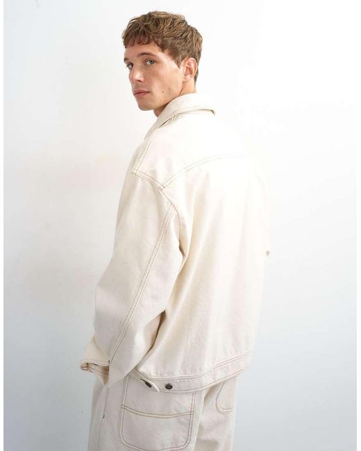 Topman White Oversized Fit Denim Jacket for men
