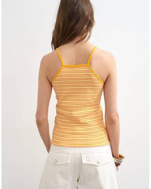TOPSHOP Natural Stripe Rib Spaghetti Strap Curve Hem Vest