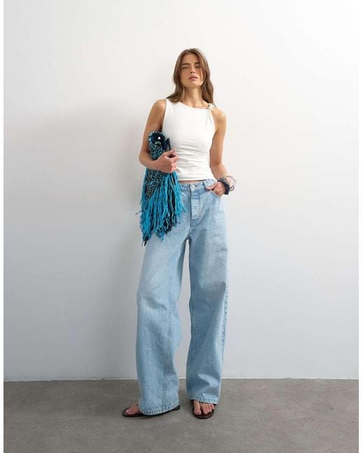 TOPSHOP Blue Knot Detail Beaded Ruched Tank