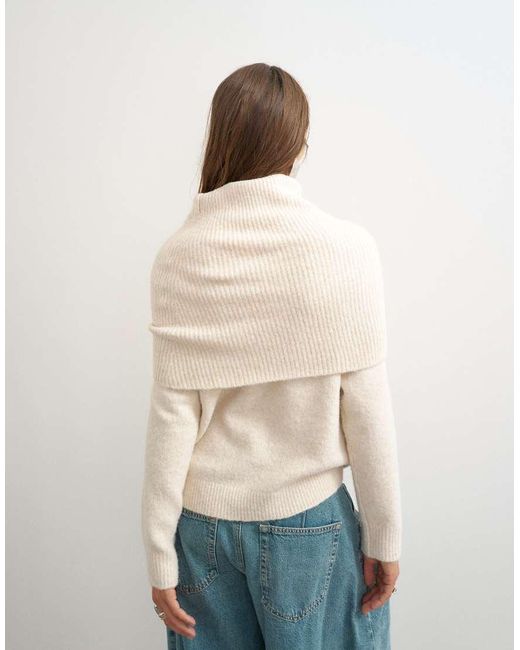 TOPSHOP Natural Knitted Wool Blend Deep Fold Bardot Jumper