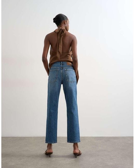 TOPSHOP Blue Orson Mid Rise Comfort Straight Jean