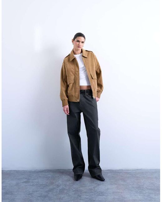 TOPSHOP Brown Faux Suede Oversized Bomber Jacket