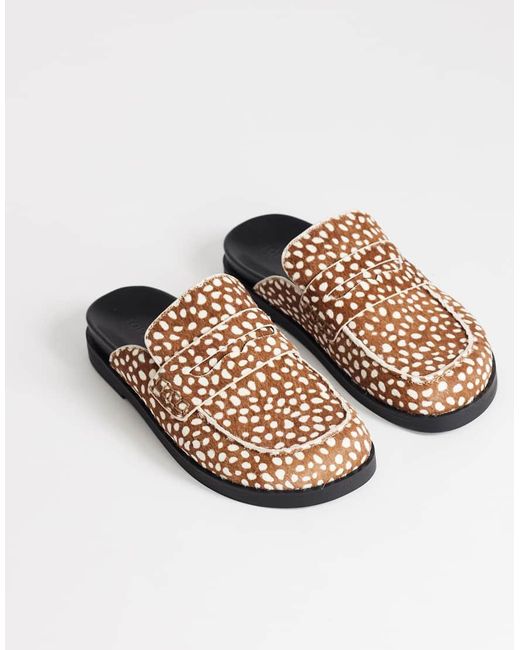 TOPSHOP White Addie Hair-on Real Leather Mule Loafers