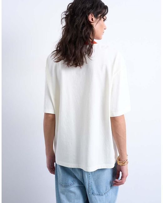 TOPSHOP White Graphic Cactus Contrast Ringer Oversized Tee