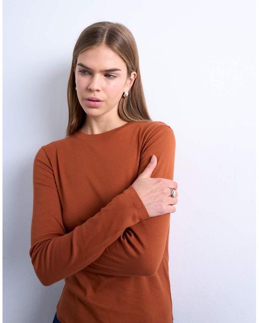 TOPSHOP Orange Long Sleeve Everyday Tee