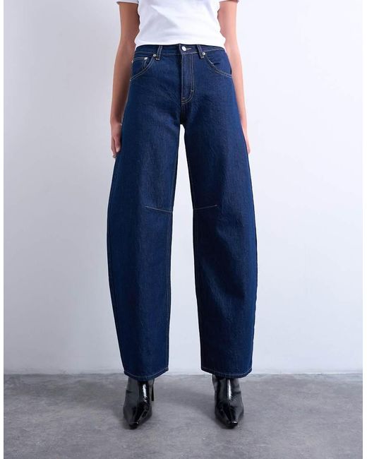 TOPSHOP Blue Barrel Mid Rise Jeans