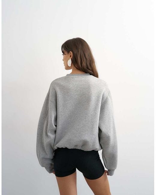TOPSHOP Gray Elastic Hem 'ny' Graphic Print T-shirt