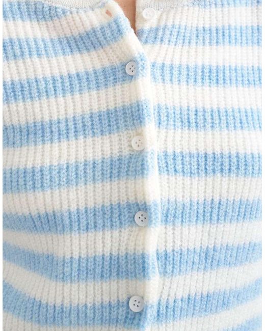 TOPSHOP White Knitted Lightweight Easy Ribbed Striped Relaxed Cardigan