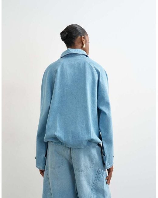 TOPSHOP Blue Denim Collared Quarter Zip Blouson Jacket