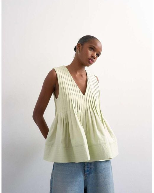 TOPSHOP Natural V Neck Pintuck Detail A Line Top