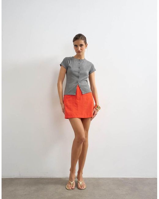 TOPSHOP Gray Button Through Short Sleeve Top
