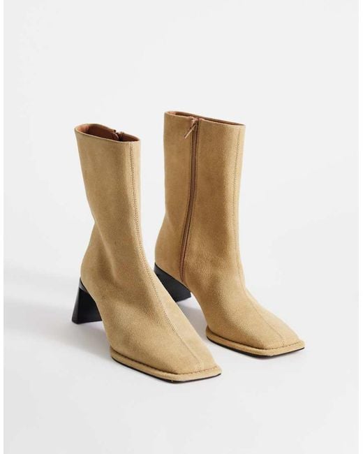 TOPSHOP Natural Kali Real Suede Heeled Ankle Boots