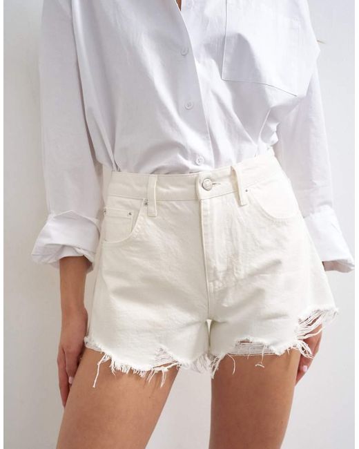TOPSHOP White Denim A-line Short With Rip