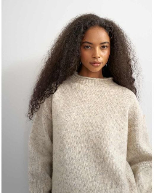 TOPSHOP Blue Knitted Roll Edge Relaxed Fit Jumper With Wool