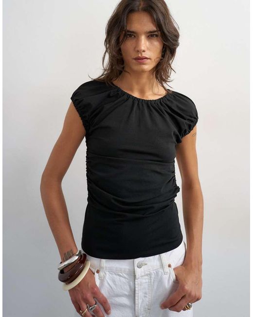 TOPSHOP White Ruched Back Cut Out Top