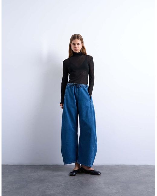 TOPSHOP Blue Pull On Barrel Jean