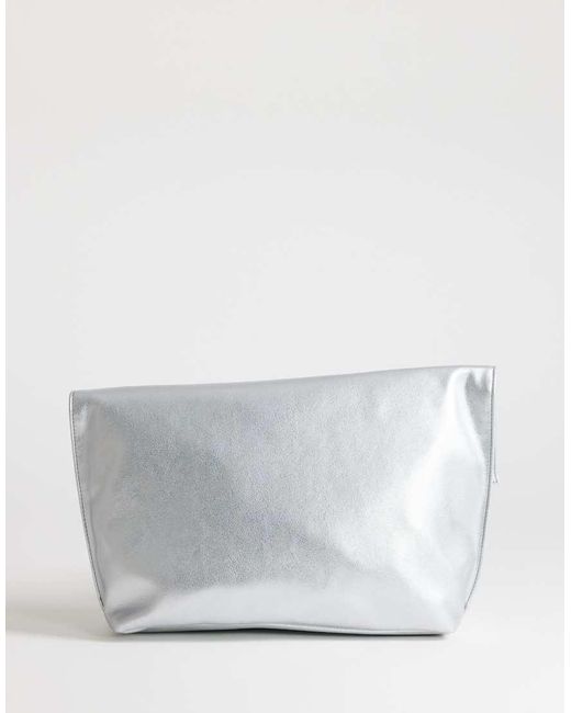 TOPSHOP Gray Gregry Oversized Folded Clutch Bag