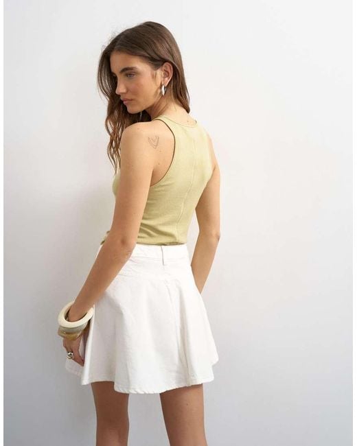 TOPSHOP White Denim Pleated Full Mini Skirt