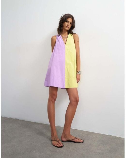 TOPSHOP Purple Poplin Halter Deep Hem Mini Trapeze Dress