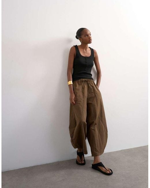 TOPSHOP Brown Button Placket Rib Knit Tank Top