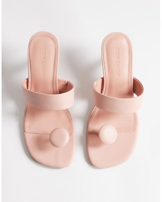 TOPSHOP Pink Natalie Toe Thong Angular Mid Heel Sandals